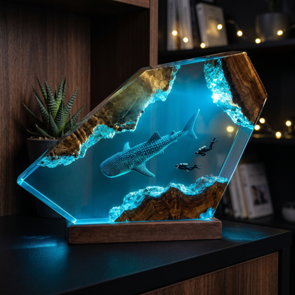 Whale Shark Resin Lamp - Handmade Epoxy Ocean Light with LED Glow