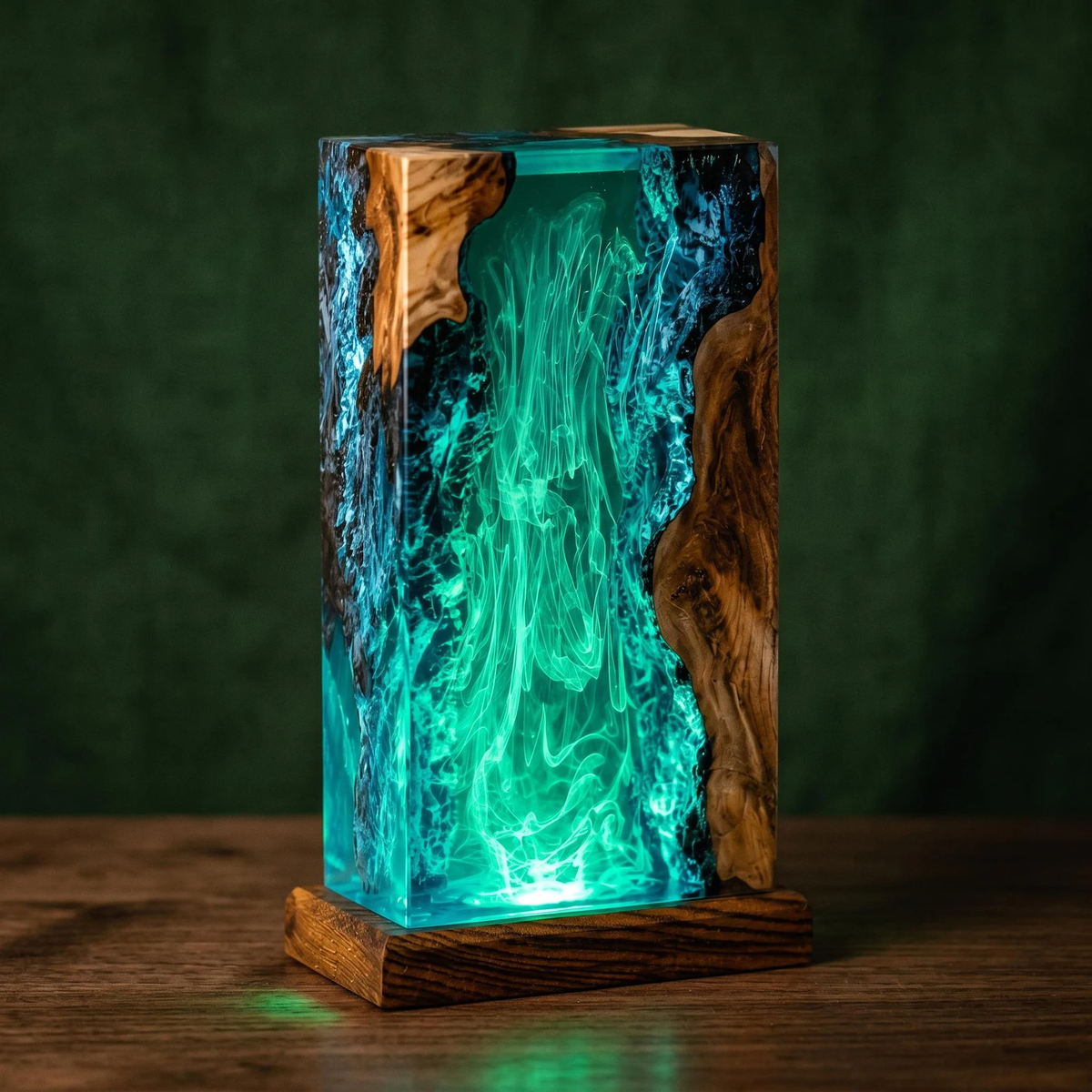 Glowing Waterfall Ocean Resin Wood Lamp