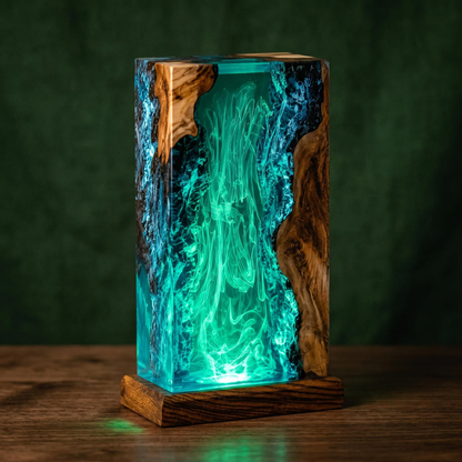 Glowing Waterfall Ocean Resin Wood Lamp
