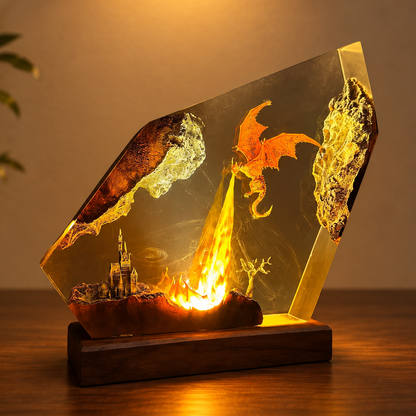 Fire Dragon Resin Lamp – Handmade Fantasy Castle LED Light