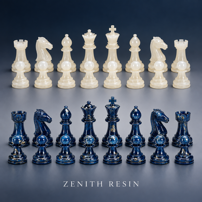 Ocean Resin Chess Set – Handmade Epoxy Chess Board with 32 Pieces