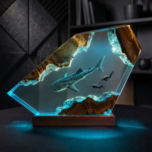 Whale Shark Resin Lamp - Handmade Epoxy Ocean Light with LED Glow