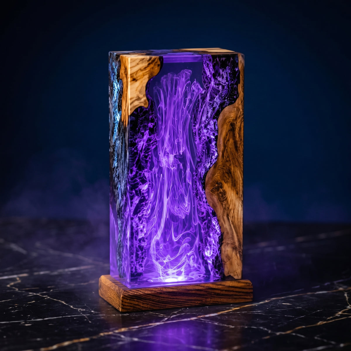 Glowing Waterfall Ocean Resin Wood Lamp