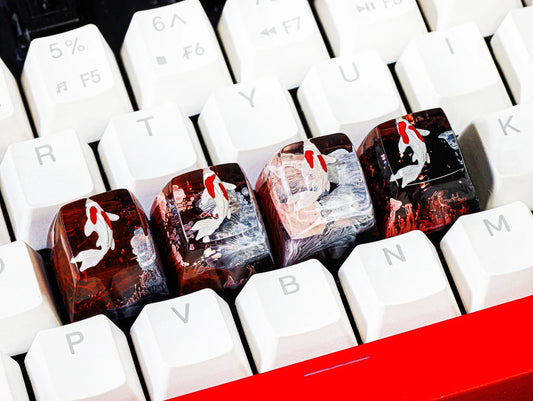 Red Koi Fish Artisan Keycap for Cherry MX Mechanical Keyboards Custom Resin Design