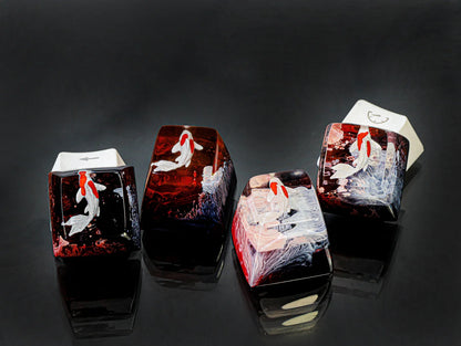 Red Koi Fish Artisan Keycap for Cherry MX Mechanical Keyboards Custom Resin Design