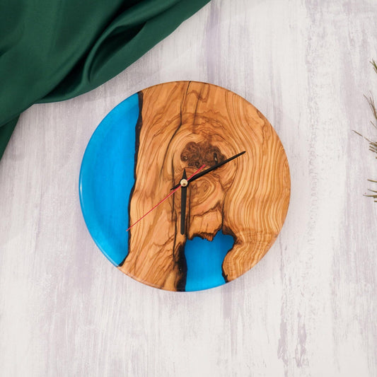 Ready to Ship Epoxy Wall Clock, Olive Wood Resin Large Oversized Handmade Rustic Home Decor