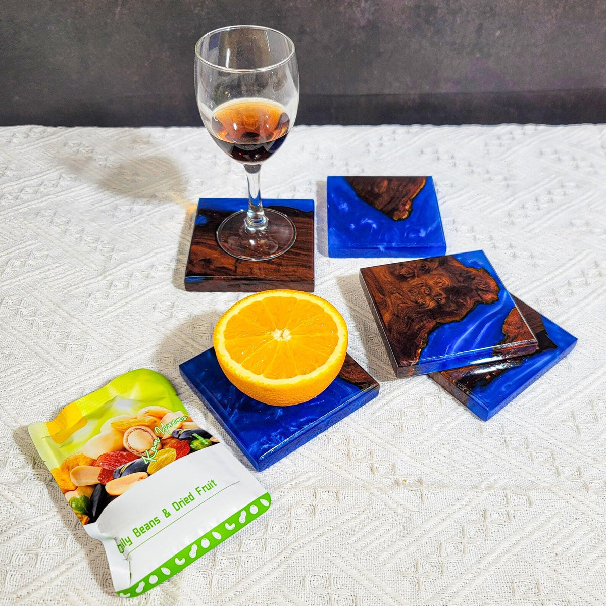 Handmade Ocean Blue Resin Coasters, Walnut Wood Coastal Decor, Unique Nautical Gift for Ocean Lovers