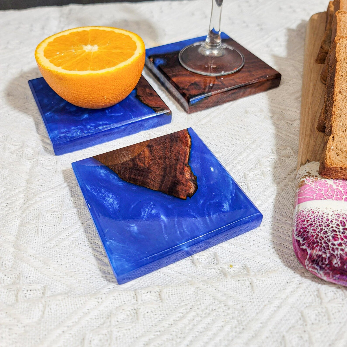 Handmade Ocean Blue Resin Coasters, Walnut Wood Coastal Decor, Unique Nautical Gift for Ocean Lovers