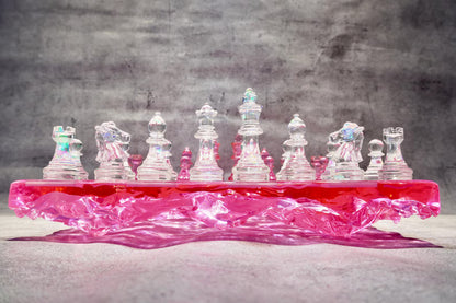 Rose Crystal Resin Chess Set Handmade Luxury Floral Epoxy Chess Board Home Decor Design