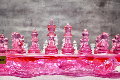 Rose Crystal Resin Chess Set Handmade Luxury Floral Epoxy Chess Board Home Decor Design