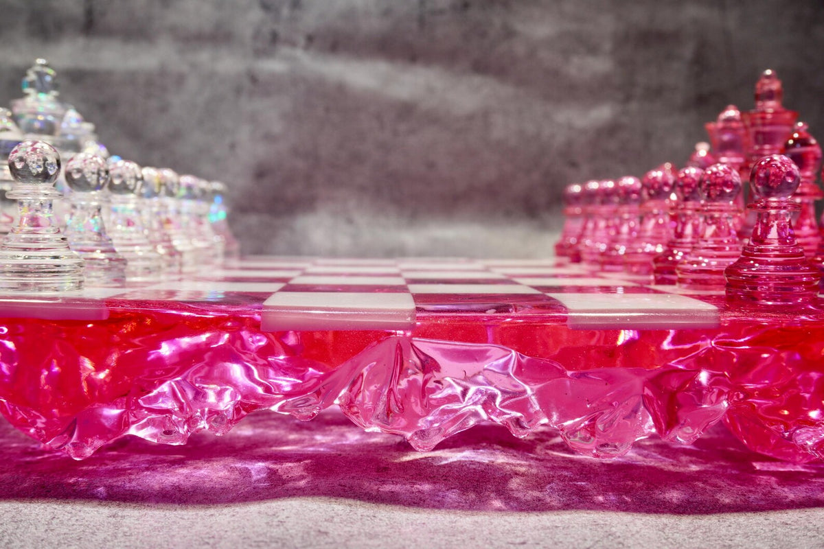 Rose Crystal Resin Chess Set Handmade Luxury Floral Epoxy Chess Board Home Decor Design