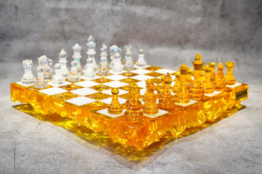 Golden Crystal Resin Chess Set Handmade Luxury Modern Chess Board Decorative Art Design
