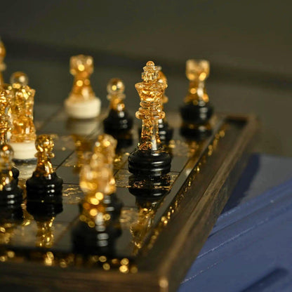 Luxury Handmade Epoxy Resin Chess Set with Gold Leaf Artistic Board and Collector Design