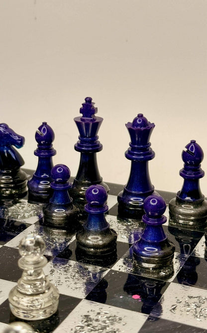 Cosmic Galaxy Resin Chess Set Handmade Epoxy Space Board Luxury Chess Game Design 30cm