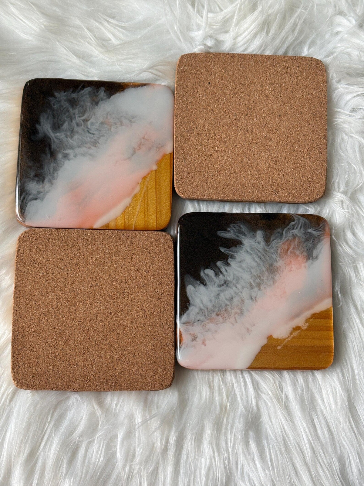 Ocean Resin Coasters, Handmade Coastal Wood Coasters, Blue Wave Decor, Rustic Beach Home Table Accessories