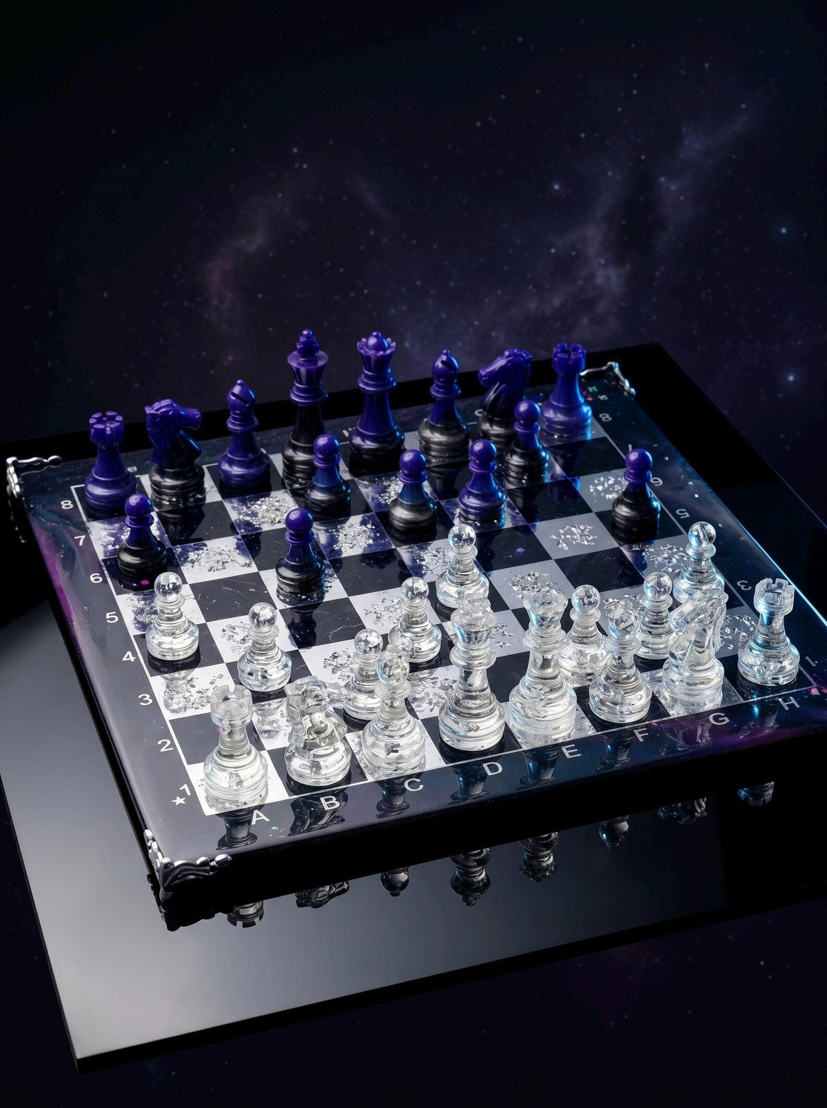 Cosmic Galaxy Resin Chess Set Handmade Epoxy Space Board Luxury Chess Game Design 30cm