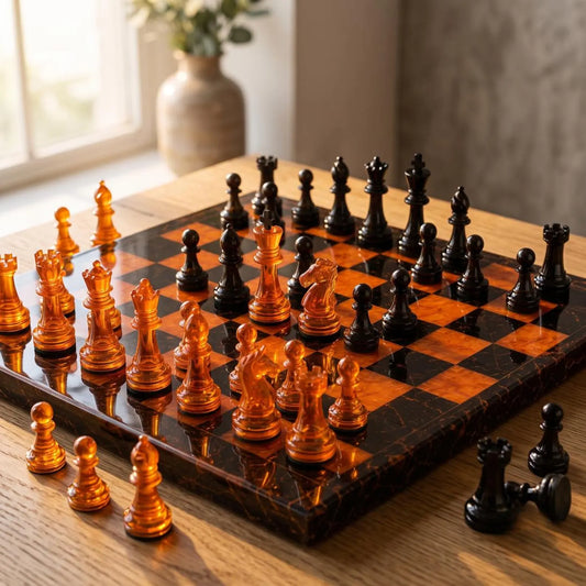 Handmade Halloween Resin Chess Set with Spooky Wood Board and Unique Artistic Chess Pieces