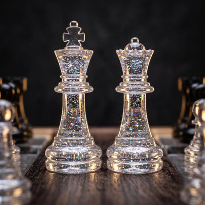 Handmade Luxury Resin Chess Set with Natural Wood Board and 32 Artistic Chess Pieces
