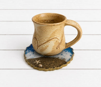 Handmade Ocean Geode Resin Coasters Set of 4, Beach Inspired Coastal Home Decor Accent