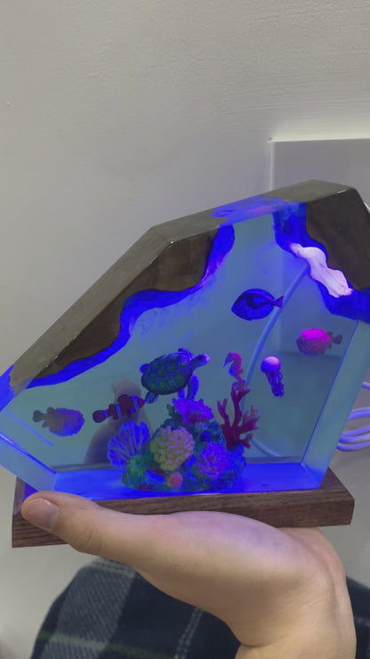 Sea Turtle Resin Lamp - Coral Reef Ocean and Clownfish