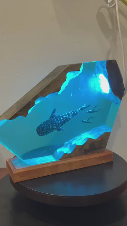 Whale Shark Resin Lamp - Handmade Epoxy Ocean Light with LED Glow