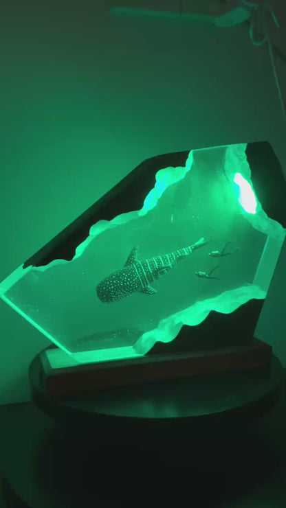 Whale Shark Resin Lamp - Handmade Epoxy Ocean Light with LED Glow