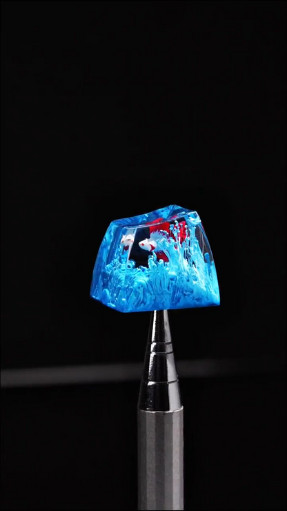 Blue Betta Fish Artisan Keycap, Handmade Resin SA Profile Keycap for Custom Mechanical Keyboard Setup