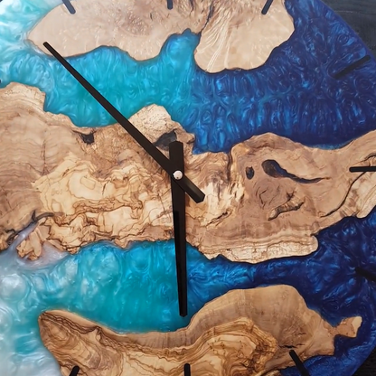 Custom Olive Wood Epoxy Resin Wall Clock, Live Edge Rustic Farmhouse Handmade Home Decor