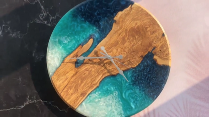 Handmade Epoxy Olive Wood Wall Clock, Custom Resin Art Clock, Rustic Modern Home Decor